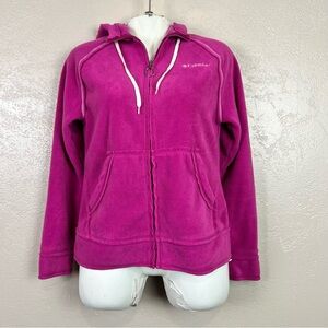 Vintage Columbia Women's Size M Pink Hoddie Full Zip‎ Embroidery Floral
